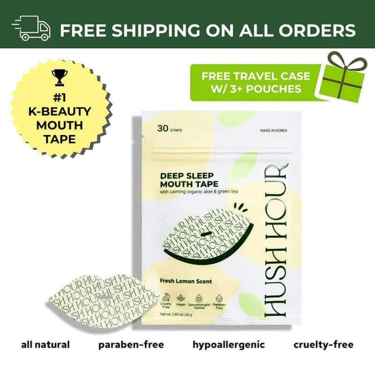 HUSH HOUR Lemon-Scented Mouth Tape box with strips for restful sleep and skincare benefits