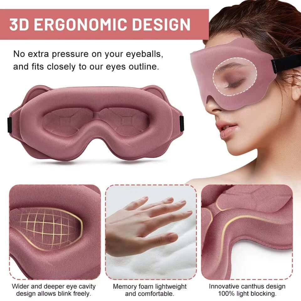 3D contour sleep mask with ergonomic design for comfortable eye coverage