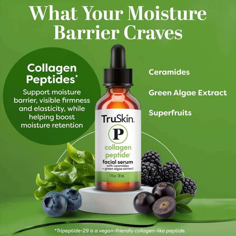TruSkin Collagen Peptide Serum with ceramides and green algae for firm, hydrated, and youthful skin