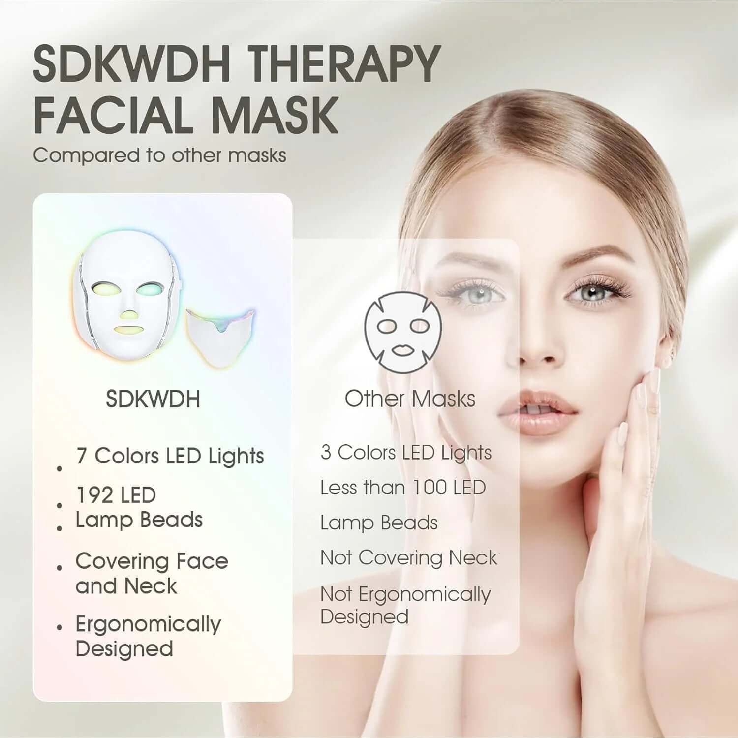 GlowPro LED Therapy Mask with remote control and 7 light colors for skin rejuvenation and healing