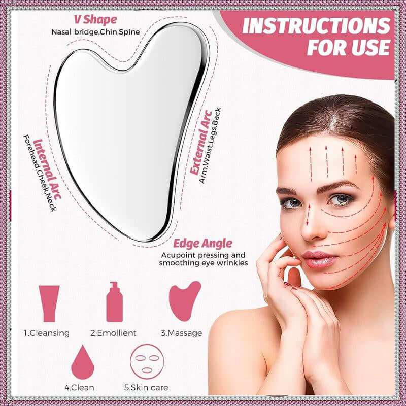 Stainless Steel Heart Shaped Gua Sha Board premium face sculpting tool for skincare and facial massage
