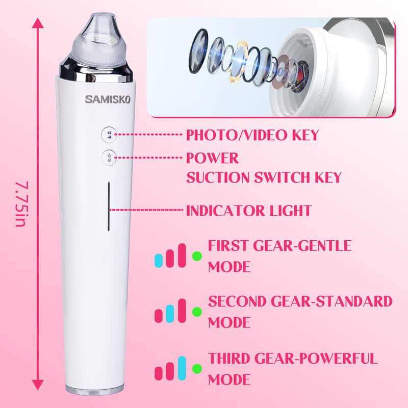 Pore Vacuum Black Head Remover for face with magnified camera and multiple suction levels for clear skin